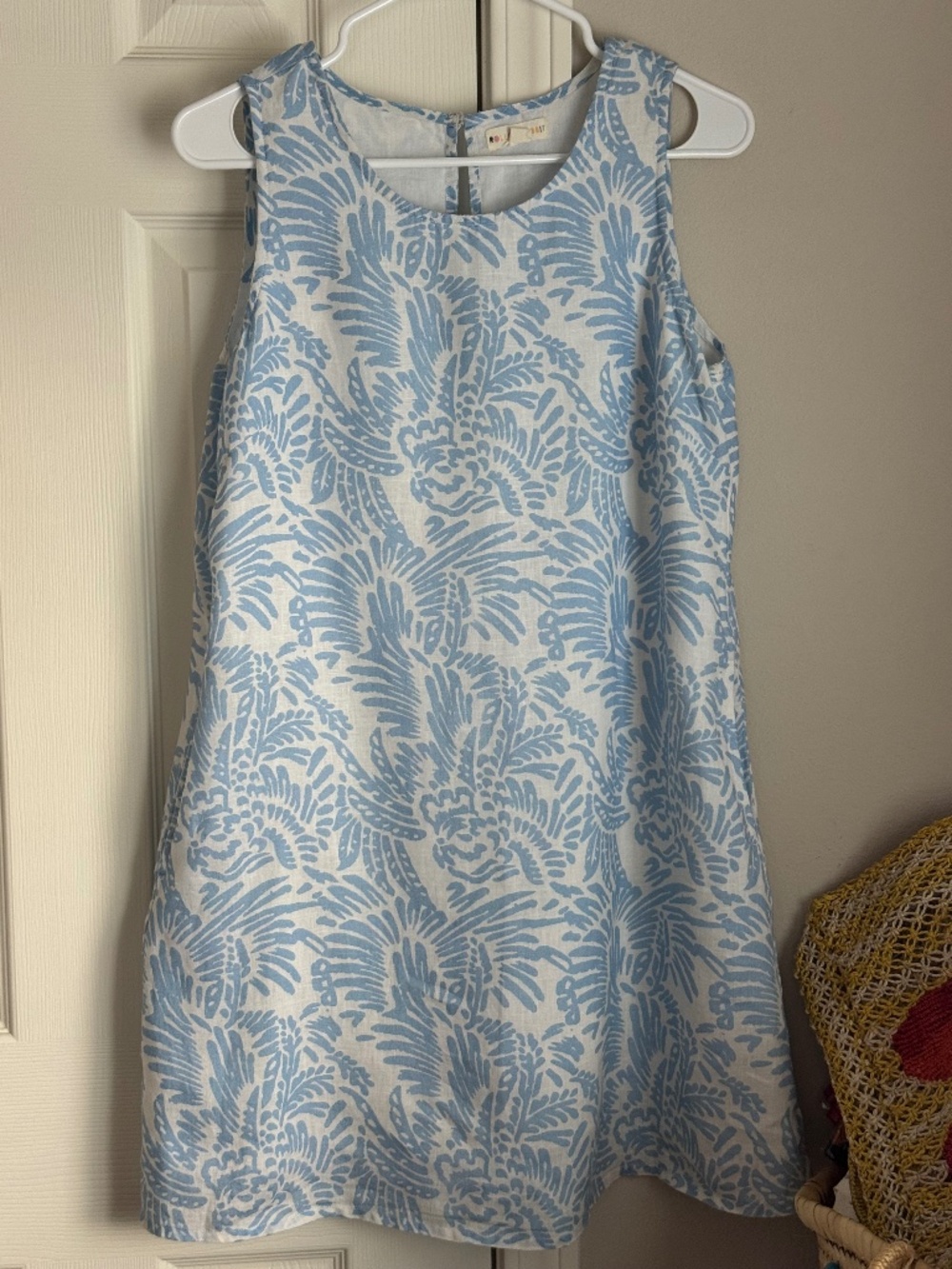 NWOT, ROLLER RABBIT, LAURE, TATA SLEEVELESS LINEN DRESS IN SKY BLUE PATTERN